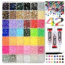 42000Pcs 42 Colors Resin Jelly Rhinestones 3mm Multicolor Resin Flatback Gems Bedazzler Kit with B7000 Jewelry Glue
