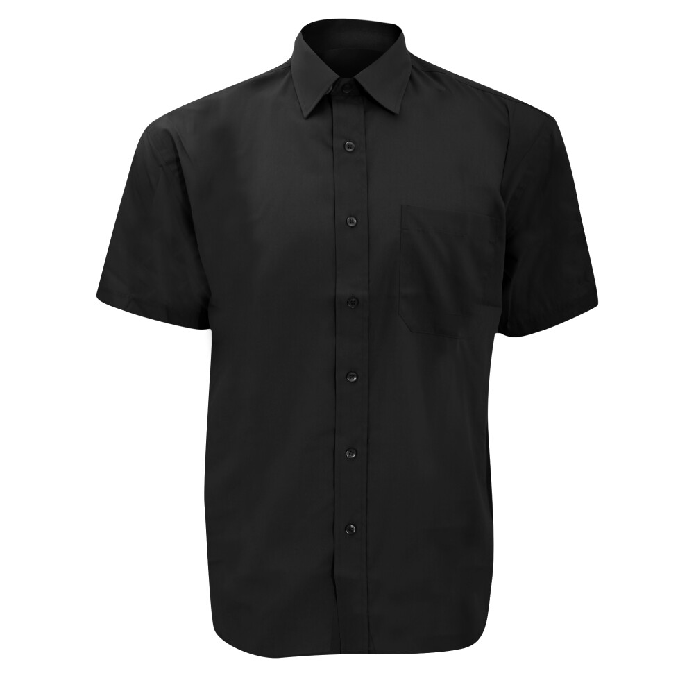 Russell (16, ) Collection Mens Short Sleeve Poly-Cotton Easy Care Poplin Shirt Black