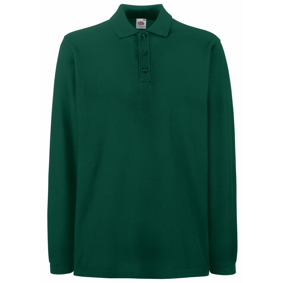 Fruit Of The Loom (L, Forest ) Mens Premium Long Sleeve Polo Shirt Green