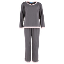CTM Women's Cotton Blend Long Sleeve V-Neck Pyjama Set