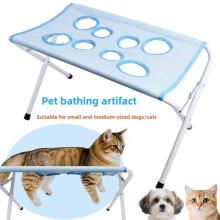 Husdjur Grooming Hammock Ställning, Fällbar Andningsbar Nätbad Rack för Katter & Små Hundar, Anti-Rymning, Lätt Att Rengöra