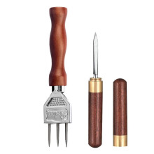 Ice Pick Three Pronged Lce Pick, Stainless Steel Ice Pick with Non-Slip Wood Handle, Carving Bartender Tool