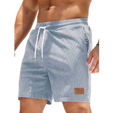 Men'S Corduroy Elastic Waist Drawstring Casual Summer Workout Beach Shorts Light M