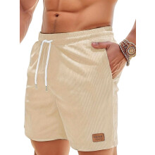 Men'S Corduroy Elastic Waist Drawstring Casual Summer Workout Beach Shorts Khaki XL