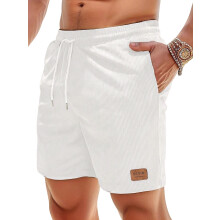 Men'S Corduroy Elastic Waist Drawstring Casual Summer Workout Beach Shorts White M