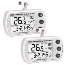 Digitales Kühlschrankthermometer, 2er-Pack, Wasserdichtes Kühlschrankthermometer, Max/Min-Aufzeichnungsfunktion, Timerfunktion, Weiß