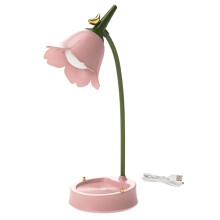 Lampe de Table LED à Fleurs Roses, Réglable, Tactile, Rechargeable, Veilleuse pour Dortoir, Lampe de Lecture