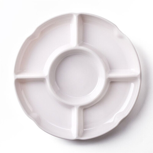 5 Combined Round Plastic Tray, Size: 13 Inches, White Plastic Partition