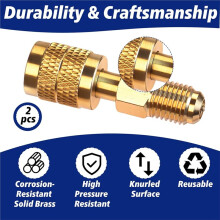 2-Pack R32 R454B Refrigerant Brass Adapter, 1/4" Female to Male Reverse Thread, Low Loss HVAC Quick Connect Fittings