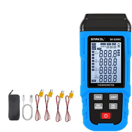 SNAKOL Digital Thermometer K Type Thermocouple Temperature Meter Data Logger 5999 Data Storage for HVAC/Industrial 8306C