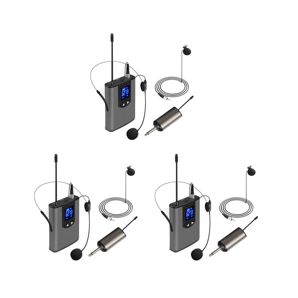 3X Uhf Portable Wireless Headset/ Lavalier Lapel Microphone With Bodypack Transmitter And Receiver 1/4 Inch Output 6031501868381