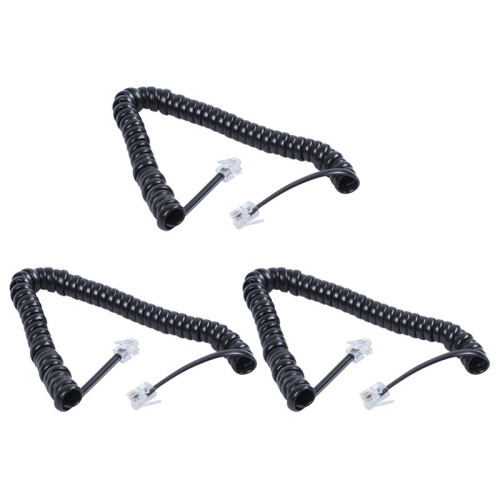 3X Replacement RJ9 4P4C Plug Coiled Stretchy Telephone Handsets Cable  Black