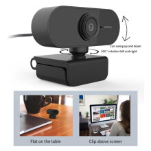1080p HD-webcam met ingebouwde microfoon, autofocus en 360 graden draaibare functie voor videogesprekken en livestreaming.