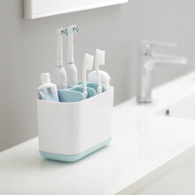 Porte-brosse à dents en plastique pour tube de dentifrice, blanc et bleu ciel, style contemporain