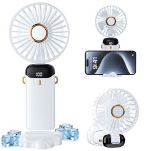 Prenosný ventilátor 5 v 1, biely, 2500 mAh batéria, 5 rýchlostí, skladací, tichý, stolový a cestovný ventilátor do kancelárie a na cesty