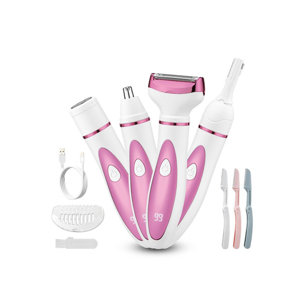4 in 1 Electric Razor for Women, Painless Bikini Trimmer for Face, Eyebrows, Nose and Underarms, Rechargeable