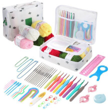 58 Piece Crochet Kit for Beginners and Adults with Ergonomic Knitting Needles and Yarn Balls