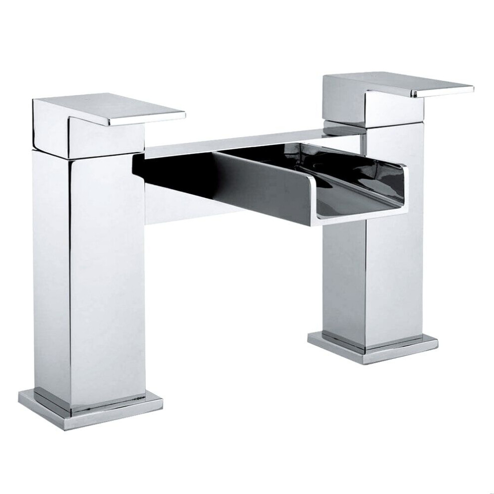 Modern Bathroom Deck Mounted Square Waterfall Spout Bath Filler Tap - Chrome 5056817737245