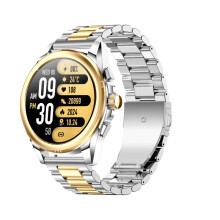De Kc83 1,43-inch 1ATM waterdichte smartwatch ondersteunt sedentaire herinneringen en slaapmonitoring (gouden stalen band + bruine leren band). :Gold