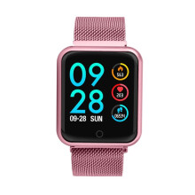 P68 Smartwatch Heart Rate Monitor Blood Pressure Activity Tracker (Pink Steel) :TBD056989501G Surprise Gift
