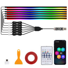 3-Wege-App-kompatible Fernbedienung, farbenfrohe Ambientebeleuchtung für den Fahrzeuginnenraum, modifiziert mit LED-Acryl und USB-Anschluss. Spezifik