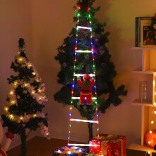 1,2 meter lange, 6-delige trapeziumvormige LED-lichtslinger met kerstman die een ladder beklimt, decoratieve verlichting, wolkladder kerstverlichting