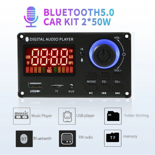 100W 12V Tpa3116 Color Screen Amplifier With Bluetooth Decoder Board And Recording/Call Functions (Mini Compatible Remote Control) :Small Compati Sur 2