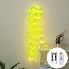 Lámpara de cola de caballo con cable de cobre y 100 LED que simulan plantas verdes, estilo: USB + control remoto compatible (luz amarilla): USB + RC