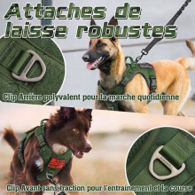 Arnés táctico reflectante ajustable para perros con asa y anillas, para entrenamiento y caza sin tirones, verde, talla grande.