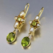 Retro geometric personality green crystal inlaid pearl earrings creative ladies exquisite party earrings