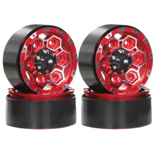 4Pcs Metal 1.9In Beadlock Wheel Rim Wheel Hub for 1/10 RC Crawler Car Axial SCX10 Pro Capra TRX4 RC4WD/D90 Redcat Red