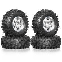 4pcs 51mm 1.0inch Metal Beadlock Wheel Tire Set for 1/18 1/24 RC Crawler Car TRX4M SCX24 AX24 FCX24 Upgrade Parts Silver