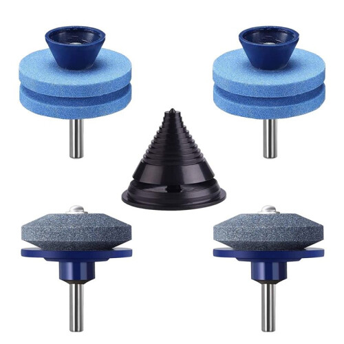 4PCS Lawn Mower Blade Sharpener,Mower Blade Sharpener with Blade Balancer for Any Power Drill Hand Drill
