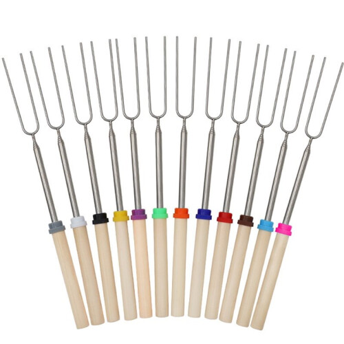 Conjunto de 12 Espetos para Assar Marshmallows de 81 cm (32 Polegadas) para Fogueira, Espetos Extensíveis para Assar em Camping