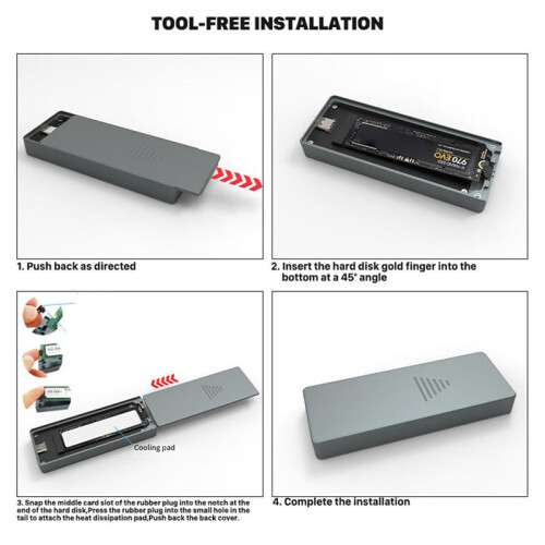M.2 NVMe /  SSD Enclosure, USB 3.2 Gen 2 10Gbps, External M2 Adapter Case Support M-Key B +M Key UASP RTL9210 1