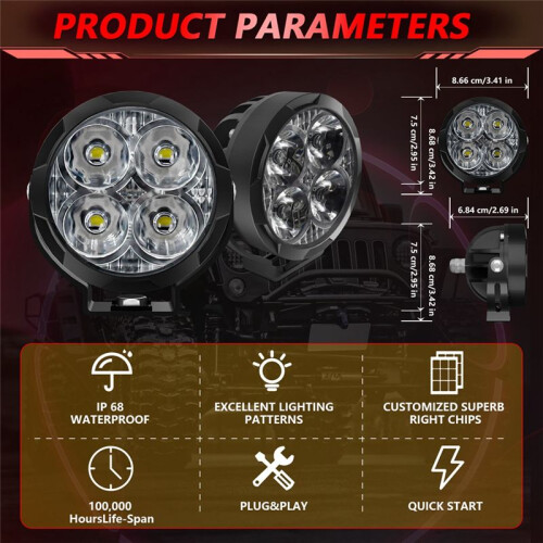 3 Polegadas 90W LED Pods  com Tampas Âmbar, Luz de Neblina Pods LED Light Bar Offroad Driving Lights, Spot Flood Combo Light 2