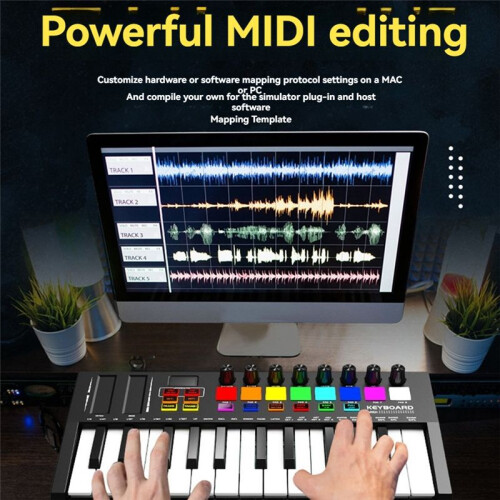Portable MIDI Control Keyboard, USB, Sequencer Keyboard, Backlit Drum Pads, 8 Knobs, OLED, 25-Key Controller 1
