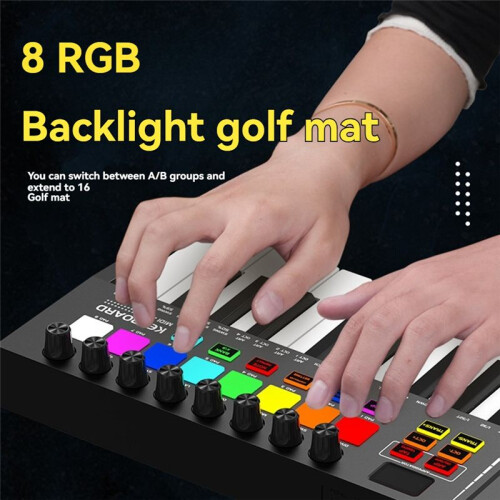Portable MIDI Control Keyboard, USB, Sequencer Keyboard, Backlit Drum Pads, 8 Knobs, OLED, 25-Key Controller 2