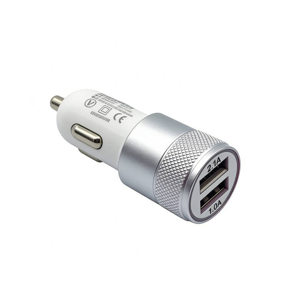(Silver) Car Dual Charger Usb Aluminum Alloy Fast Charging Vehicles Multidevice Adapter Silver 694911759548