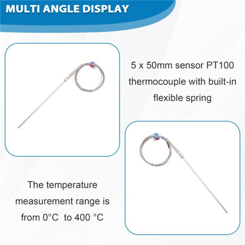 0-400C PT100 Type 5mm x 50mm Temperature Controller Thermocouple Probe 2 Meters 1