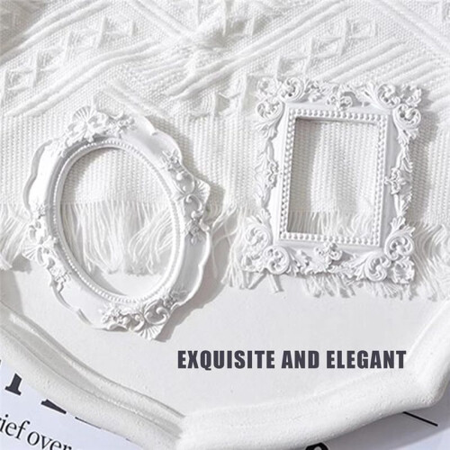 5Pcs  Frames -White Small Vintage Flower Oval Rectangle Baroque Frames Table Top Frame for Holiday Partys Decor 2