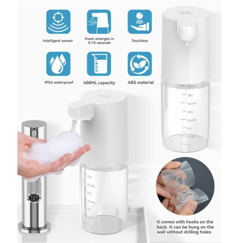 400ML Foam Output USB Soap Dispenser Infrared Sensor Hands-Free for Kitchen and Bathroom