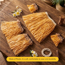 Hawaiian Grass Skirt Suit Elastic Arm Sleeve Feet Cover Grass Skirt Hula Dance Costume Beach Summer Holiday Wedding Party Favor(Straw Color)
