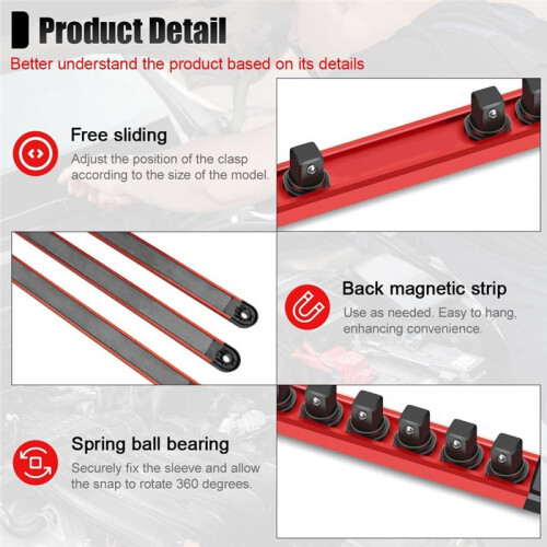Magnetic Socket Organizer, 3/8" Magnetic Socket Organizer, 360 Swivel Clips Socket Holder,Holds 14 Sockets (3/8) 2