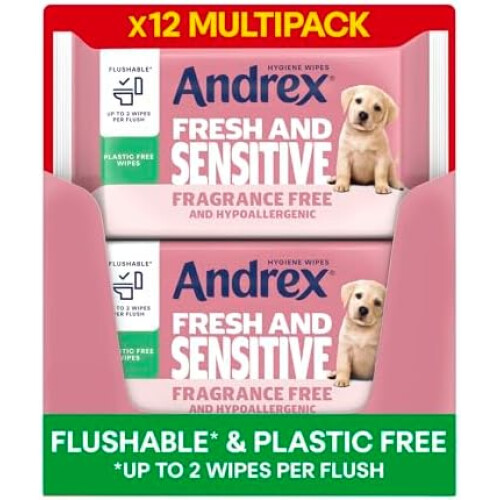 Andrex Andrex Fresh and Sensitive Hygiene Wipes, 12 Pack; Flushable Moist