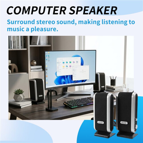 2 Pcs USB Computer Speakers Portable Speaker Stereo 3.5mm with Ear Jack for Desktop PC Laptop 1