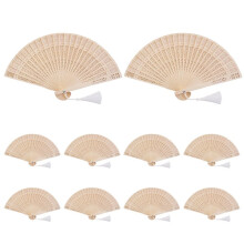 10PCS Fans for Wedding Guests Folding Wooden Fans Bulk Handheld with Tassel and Yarn Bag Gifts for Weddings Parties