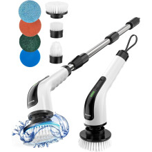 Cordless Electric Spin Scrubber, Electric Cleaning Brush with 8 Replacement Brush Heads, 90Mins Working Time, 3 Adjustable Handle,