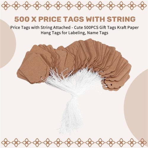 Price Tags with String Attached - Cute 500PCS Gift Tags  Paper Hang Tags for Labeling, Name Tags 1