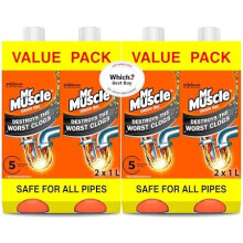 Mr Muscle Drain Unblocker, Sink and Drain Cleaner (4 x 1L) Fast